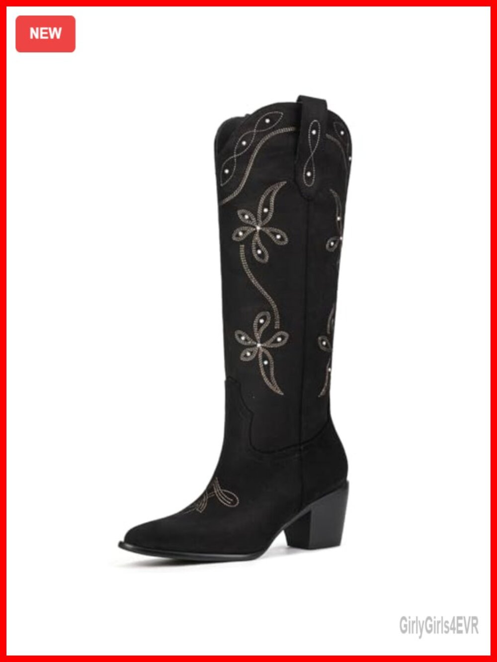 Knee High Faux Suede Western Cowboy Boots Pointed Toe Block Heel Pull On